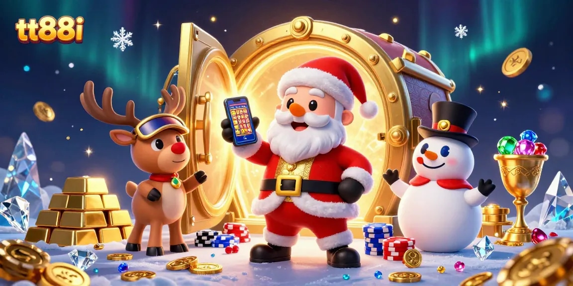 Experience thrilling wins at tt88i with Santa and friends in a sparkling casino setting.