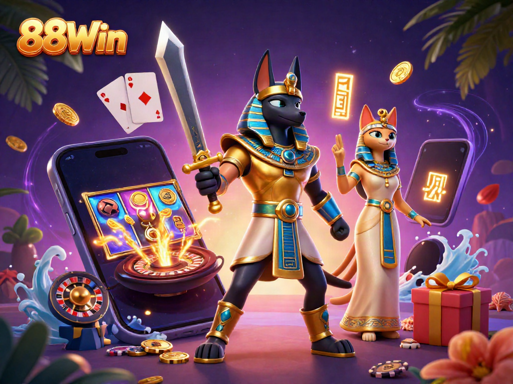Experience thrilling gameplay with 88Win, featuring dynamic casino elements and colorful graphics in an engaging setting.