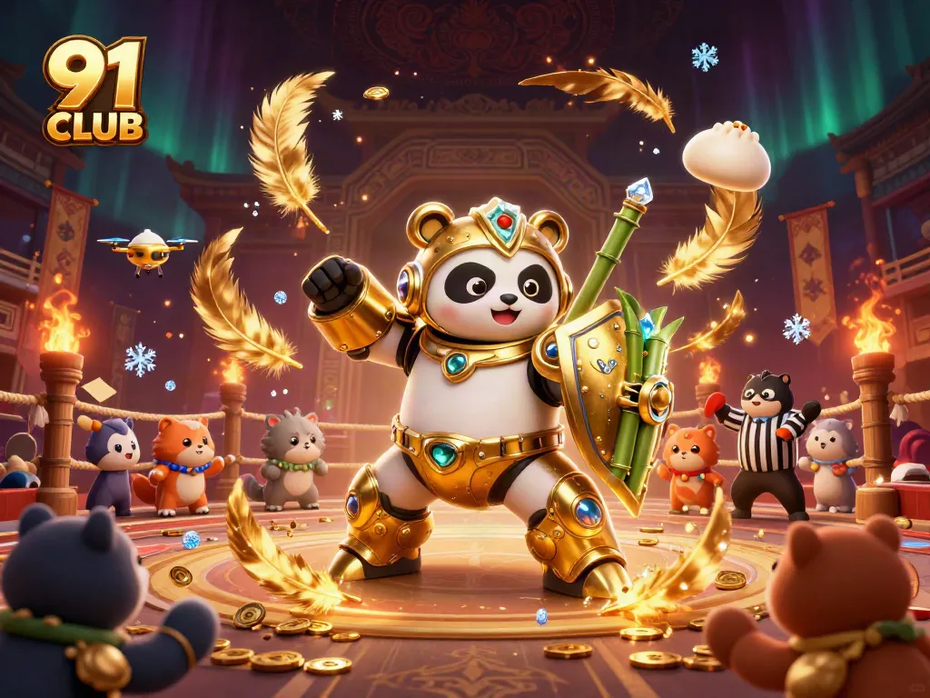 Experience the thrilling gameplay of 91 CLUB in a dynamic illustrated casino scene.