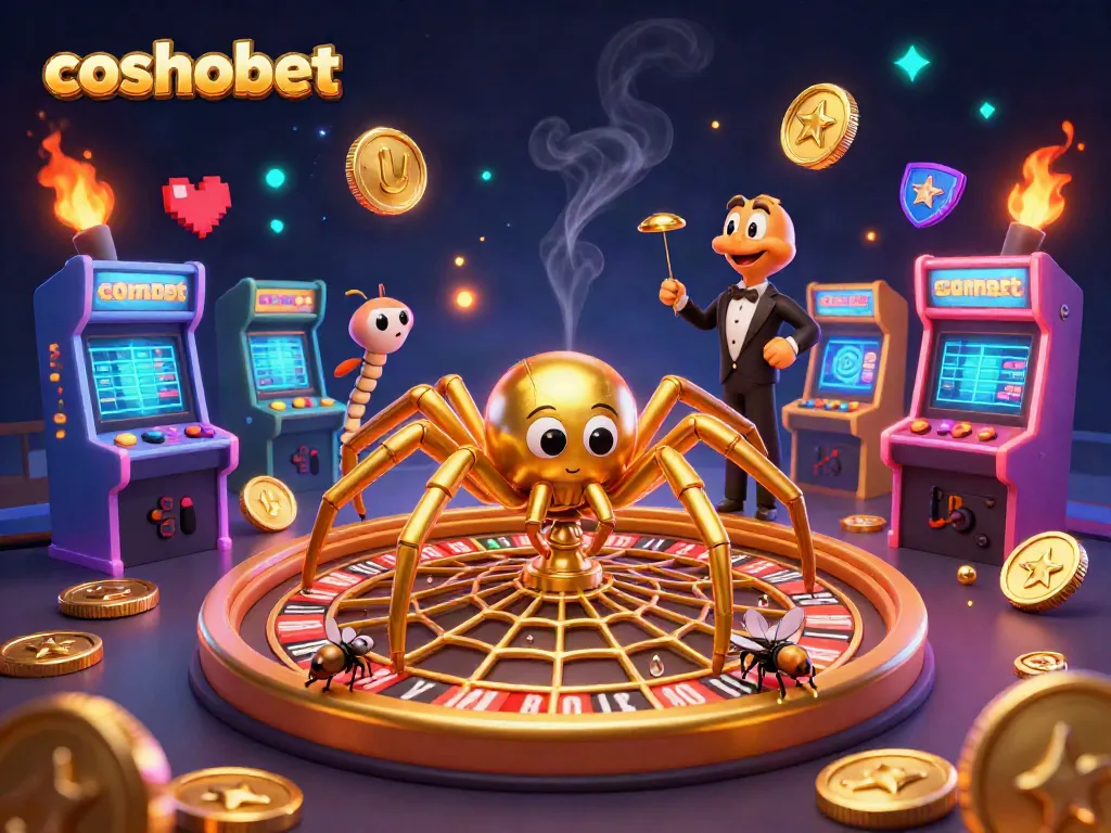 Experience thrilling bets at Cosmobet with a golden spider spinning roulette wheels in action.
