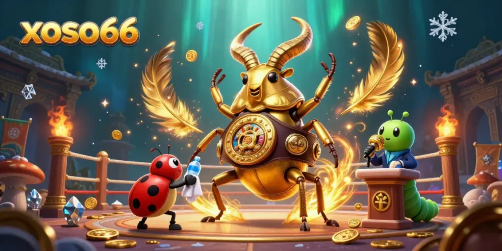 Compete with xoso66: A vibrant illustration of a boxing beetle in a dynamic betting arena.