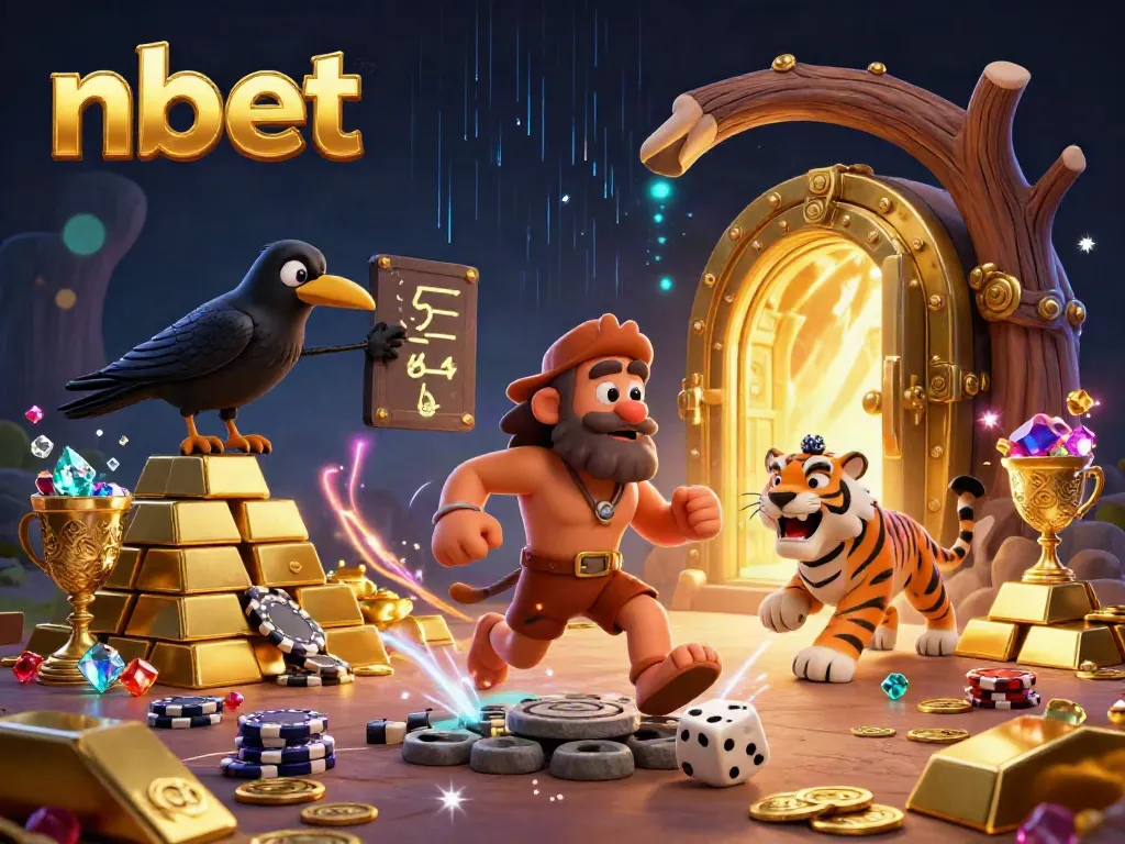Experience thrilling nbet gaming with a dynamic prehistoric casino scene filled with treasures and excitement.