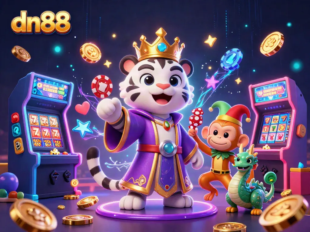 Engage with dn88 as the elegant white tiger and friends bring casino magic to life.