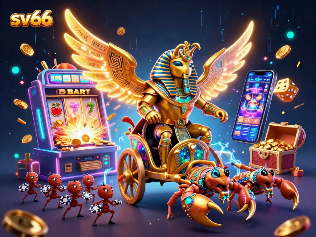Engage in thrilling casino adventures with sv66's golden beetle chariot amidst jackpot excitement.