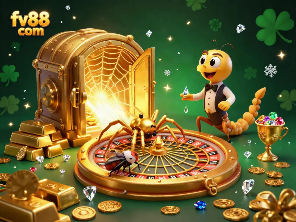 Experience the thrill of betting at fv88 com with a dynamic casino scene showcasing a roulette wheel web.