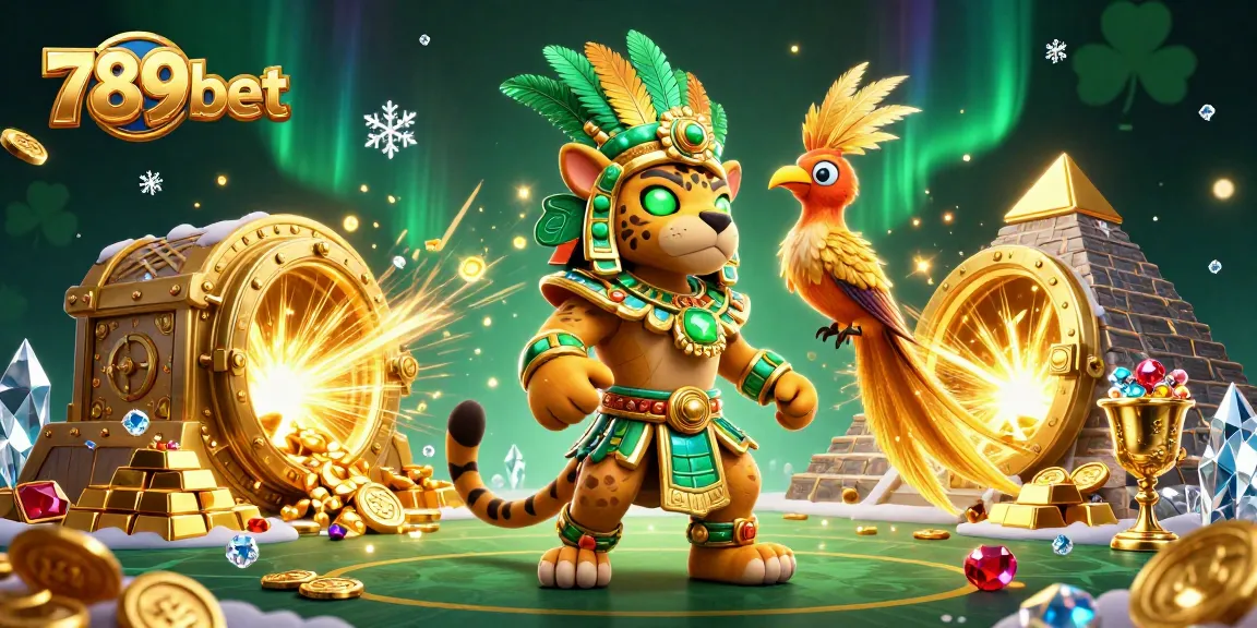 Experience the thrill of 789bet with a dynamic 3D casino scene featuring a Mayan jaguar priest and dazzling treasures.