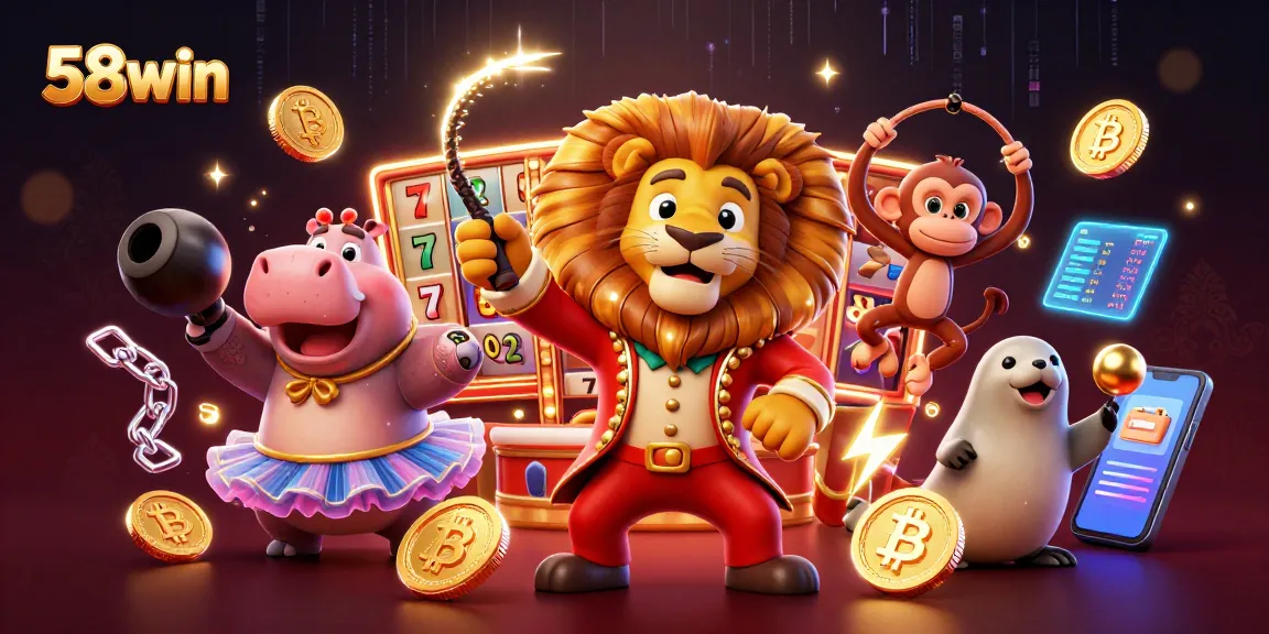 Experience the excitement of 58win with colorful slots, festive characters, and immersive digital elements.