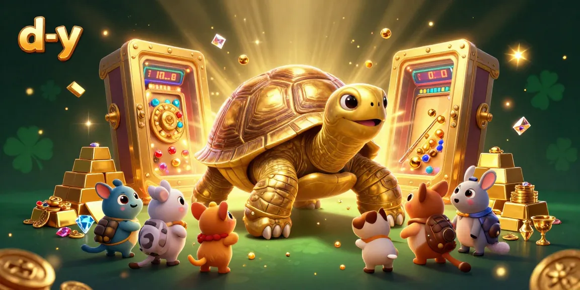 d-y showcases a lively gold rush scene with a playful tortoise and treasure-filled elements, enticing gamblers.