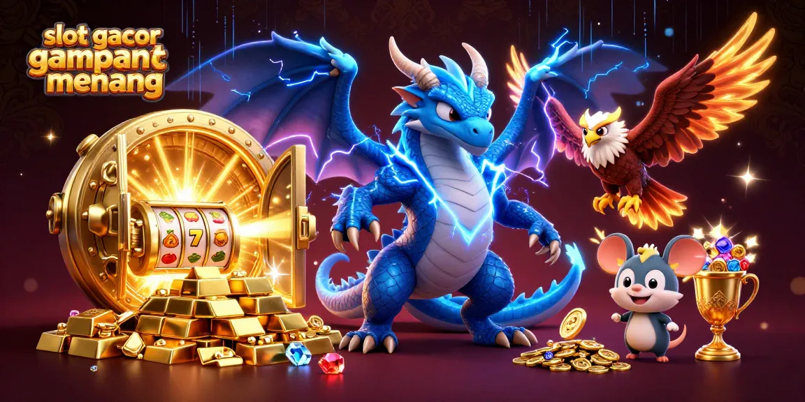 Engage in slot gacor gampang menang with a powerful thunder dragon, dynamic backgrounds, and vibrant casino elements.