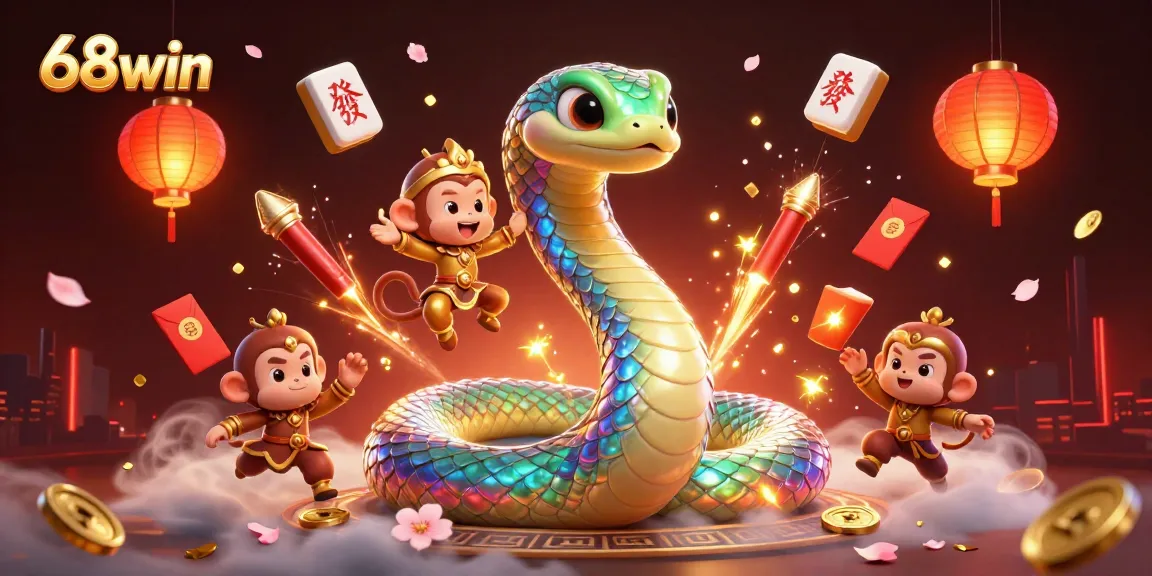 Experience the thrill of 68win's vibrant gaming with colorful characters and casino elements.