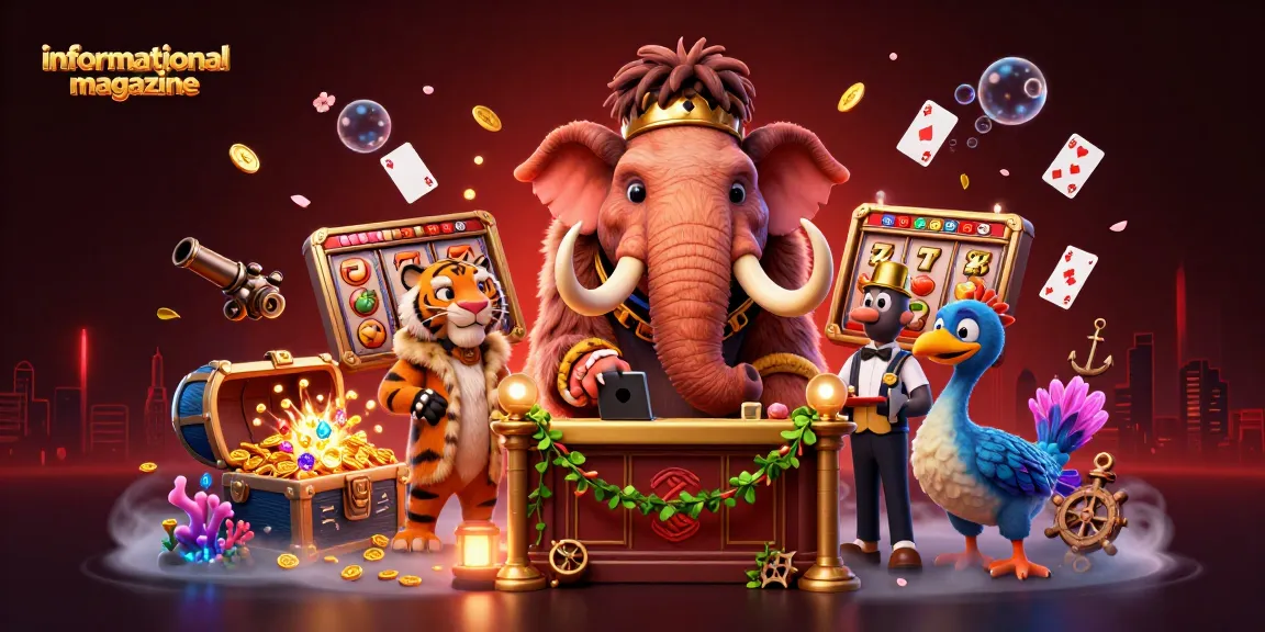 Engage in vibrant casino life with the informational magazine featuring lively characters and game elements.