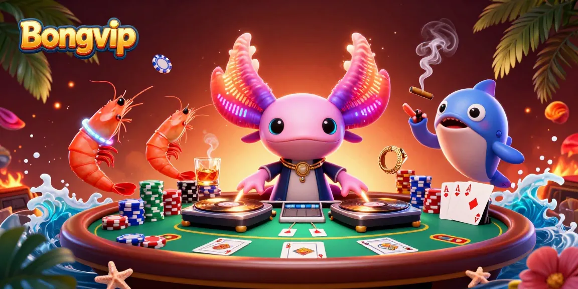Bongvip showcases an energetic scene with vibrant characters celebrating a poker game with colorful elements.