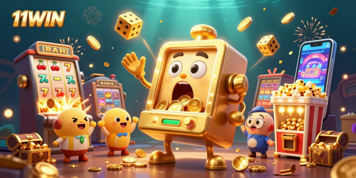 Experience the thrill of 11WIN at this vibrant jackpot scene filled with coins and casino excitement.