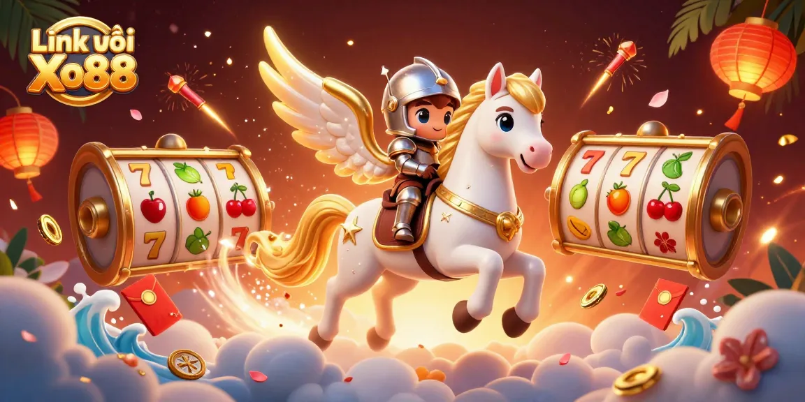 Experience the thrill of winning with Link vào Xo88, featuring vibrant slot reels and fantastical characters.